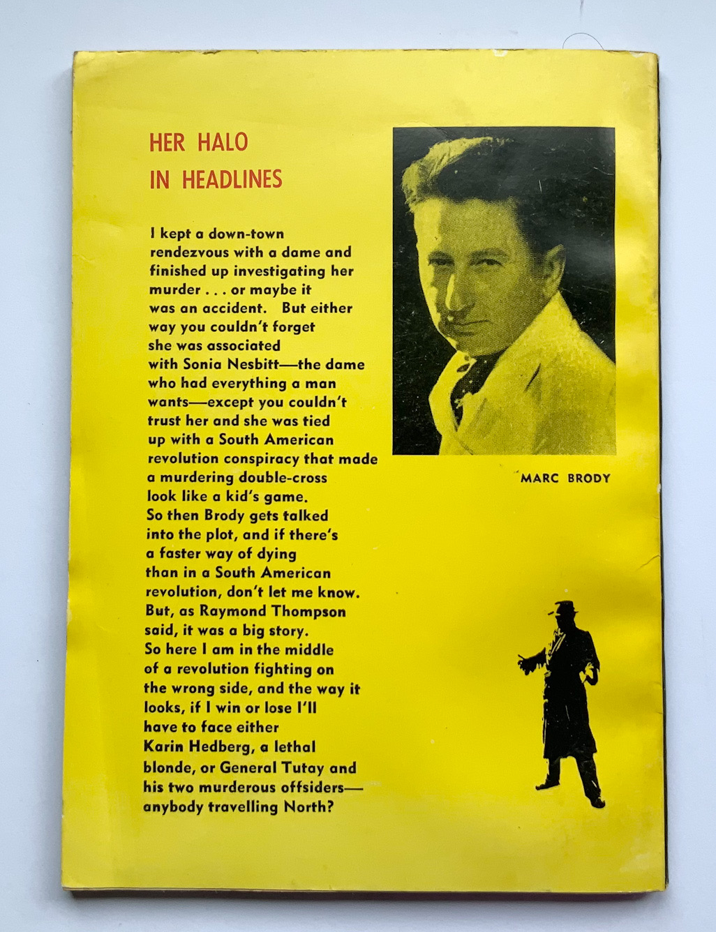 HER HALO IN HEADLINES Australian crime pulp fiction book by Marc Brody 1957